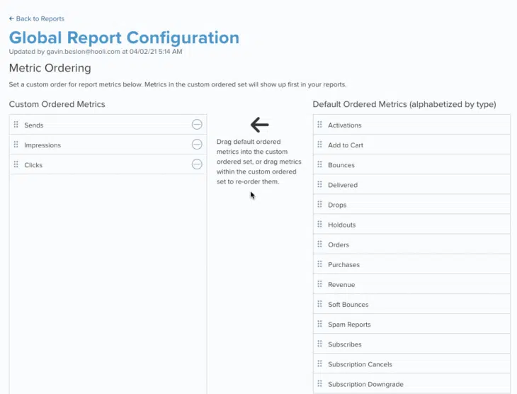 Global report configuration screenshot