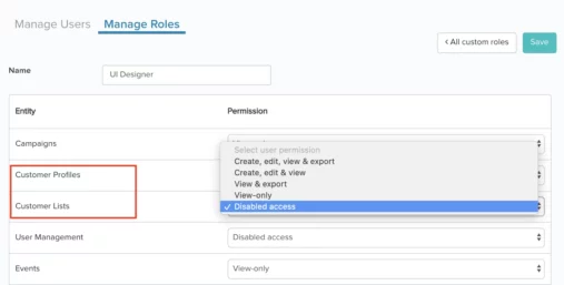 Manage roles page screenshot