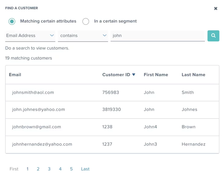 Find a Customer Matching certain attributes screenshot