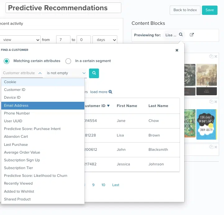 Predictive Recommendations previewer page