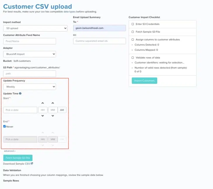 Recurring customer CSV imports page