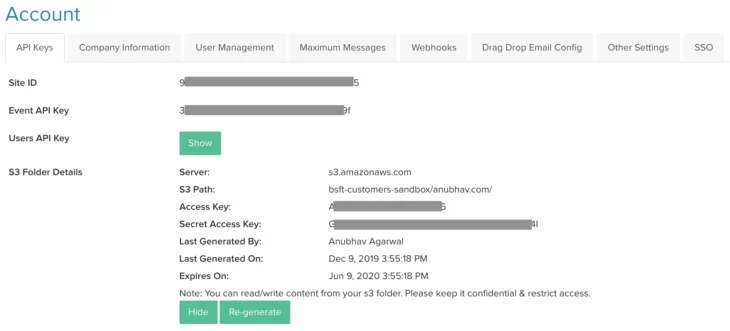 Account API Keys screenshot