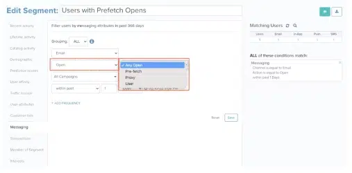 Edit segment for user with prefetch opens