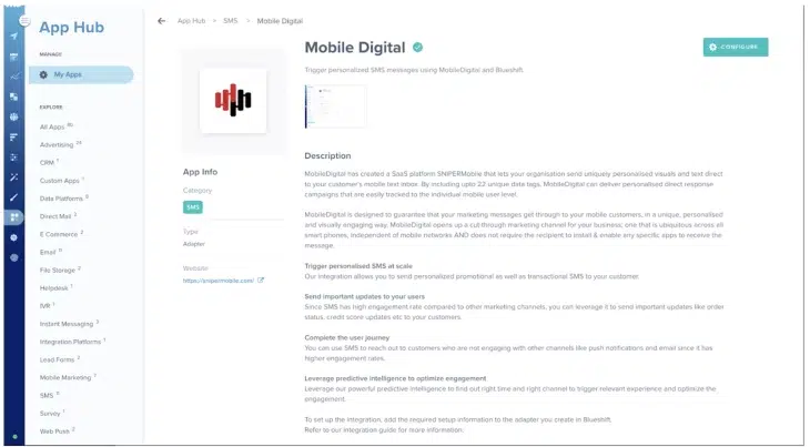 Mobile Digital in app hub screenshot