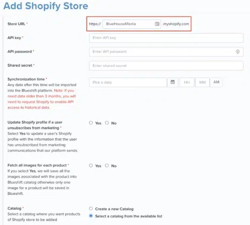 Add Shopify Store URL page markup