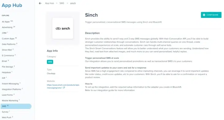 Sinch in the app hub