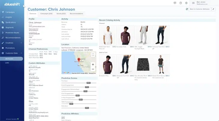 Screenshot with an example of single customer view