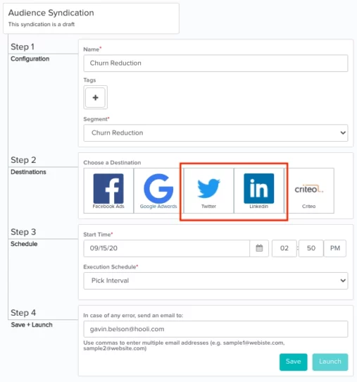 Twitter and LinkedIn Audience Syndication Integrations