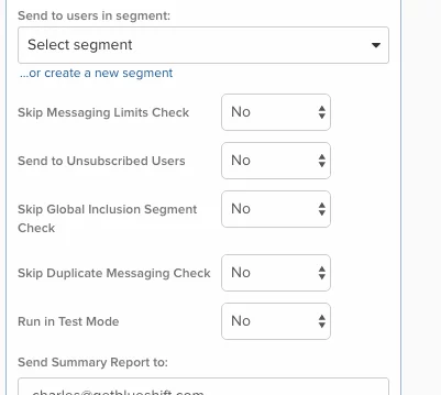 Send to users in segment screenshot