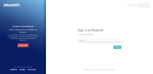 Blueshift login screen