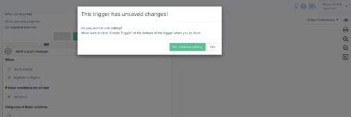 Unsaved changes trigger alert example