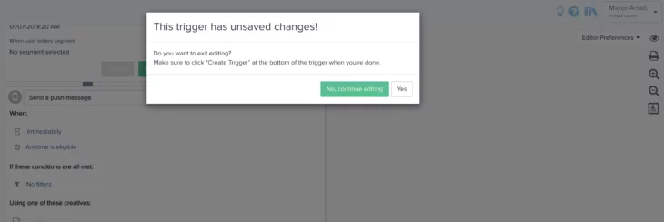Unsaved changes trigger alert example