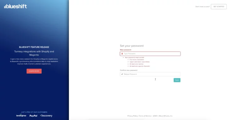 Blueshift update password screen