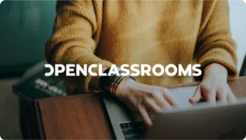 Open Classrooms logo over a person typing on a laptop