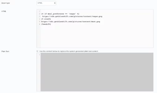 Shared asset HTML code screen