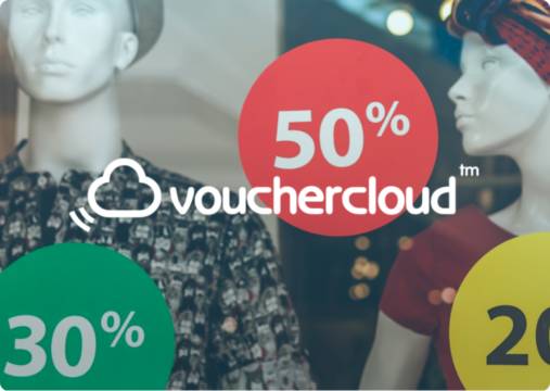 Vouchercloud logo over an image of department store mannequins with sales tags on them