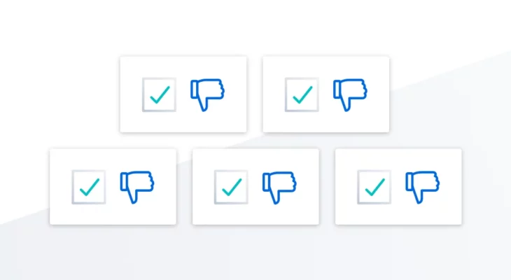 5 checkboxes with thumbs down