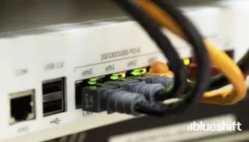 Ethernet cables plugged into a router