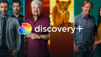 Discovery Plus logo over images from various Discovery+ shows