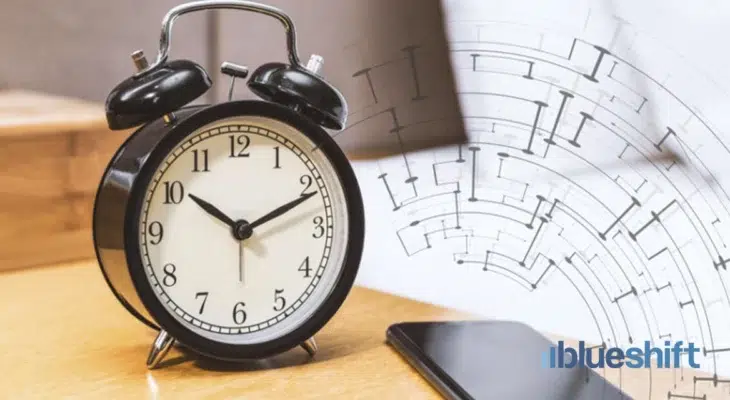 An alarm clock with a Blueshift logo