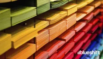 Shelves with various shades of colored paper