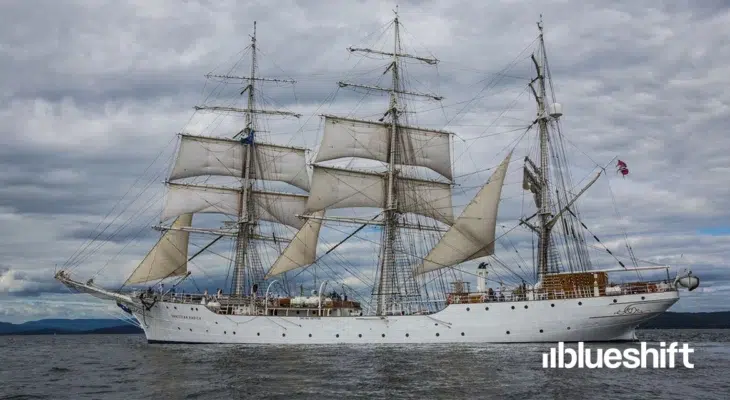 An old style ship sailing at sea