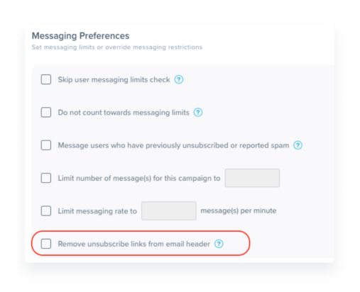 Unsubscribe Links messaging preferences markup