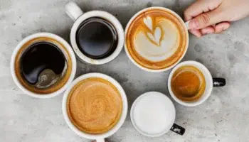 6 cups of coffee with latte art