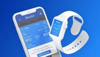 BlueAir interfaces on smartphone and smartwatch