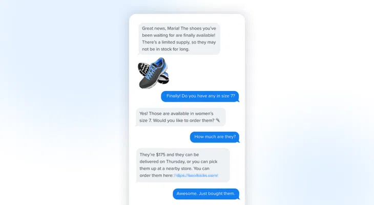 SMS text chat between a shoe brand and a customer