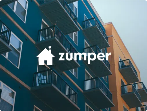 Zumper logo over an image of outdoor balconies outside two apartment buildings