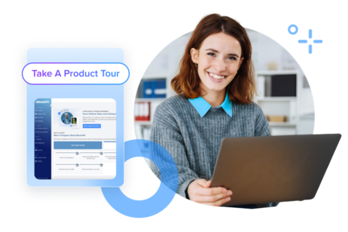 Image of a woman smiling with a laptop with