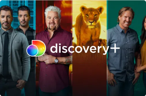 Discovery Plus logo over images from various Discovery+ shows