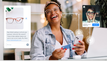 consumer shopping on her phone happily as a result of AI-powered cross channel marketing