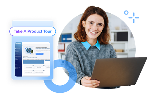 woman in front of a laptop going through a product trial