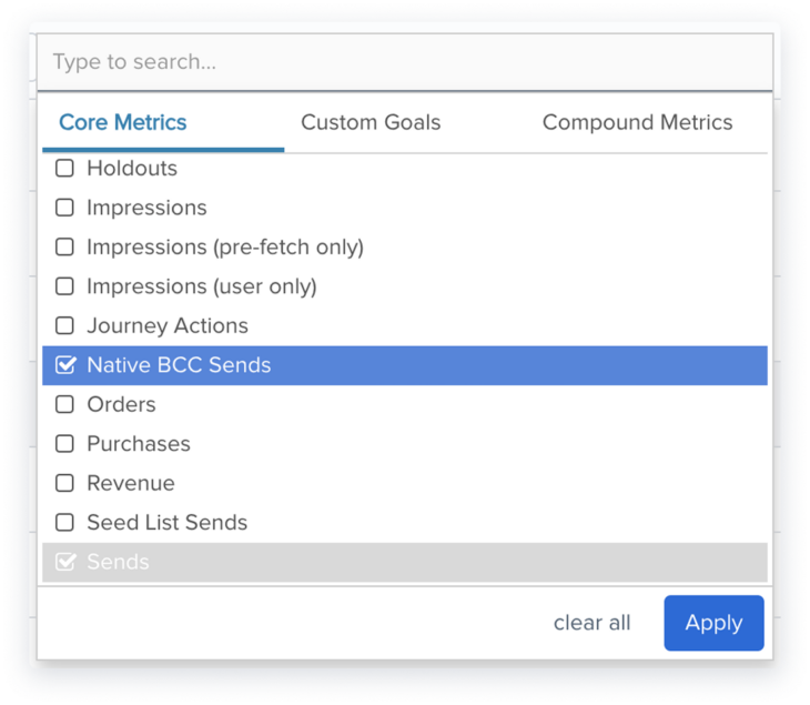 In-app screenshot showing native BCC sends as a metric