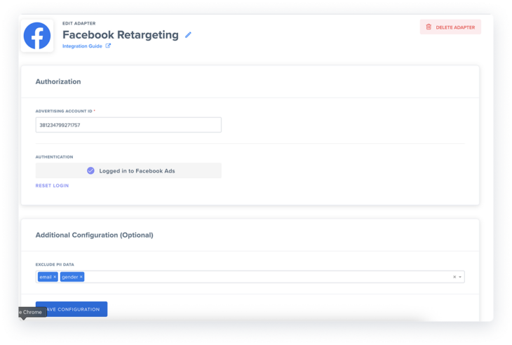 in-app screenshot of the ability to exclude PII updates, using Facebook as an example