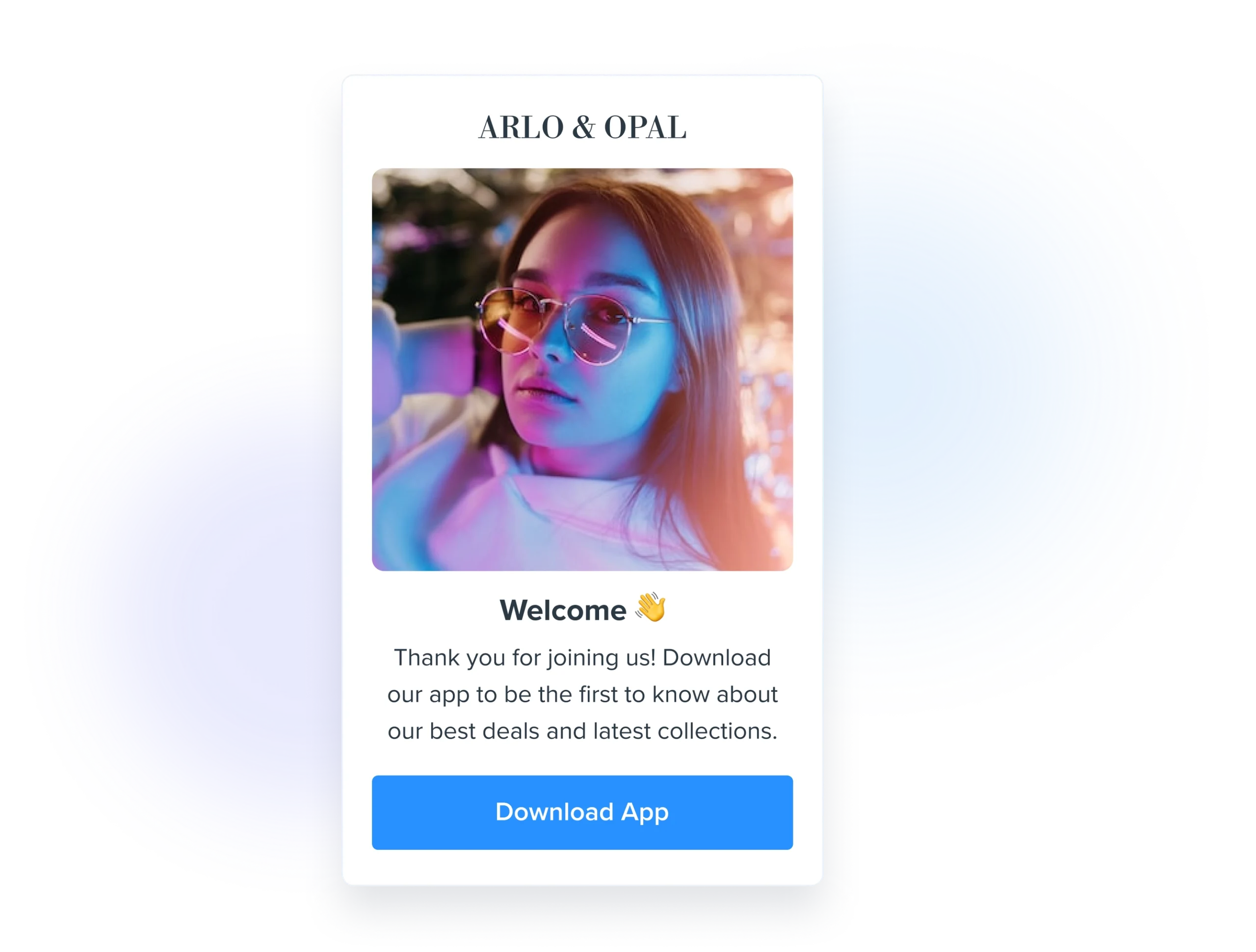 Welcome series email message for an eyewear company.