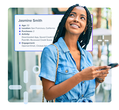 Woman interacting with customer profile