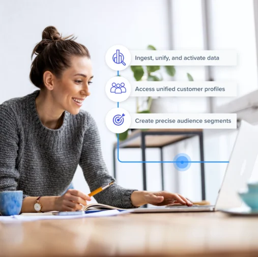 Woman engaging with customer engagement platform